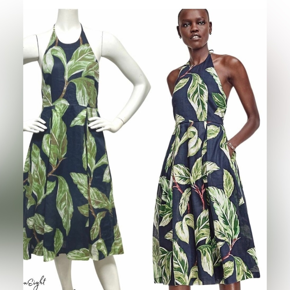 Ann Taylor Linen Halter Palm Dress